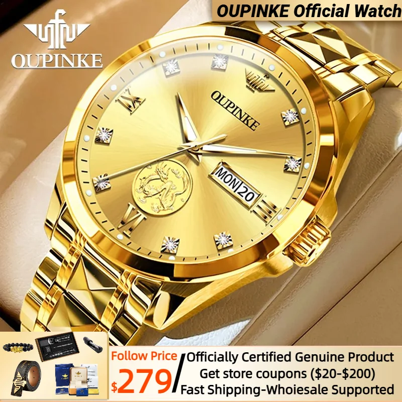 

Swiss Certification OUPINKE Automatic Watch for Men Real Gold Real Diamond Sapphire Mirror Tungsten Steel Top Brand Wristwatch