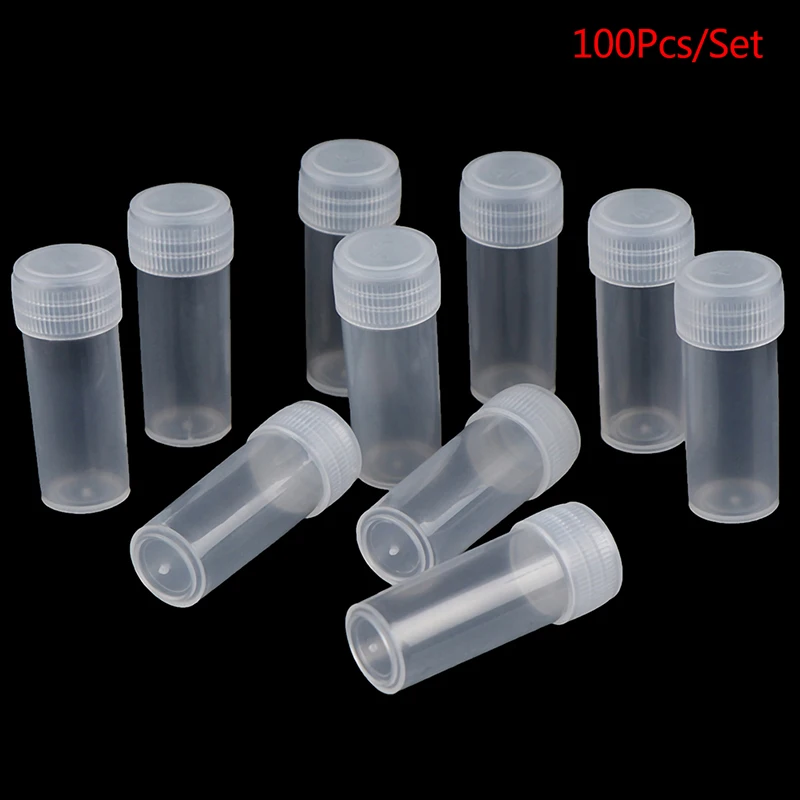 100Pcs 5ml Plastic Test Tubes Screw Cap Bottles For School Chemistry Supplies