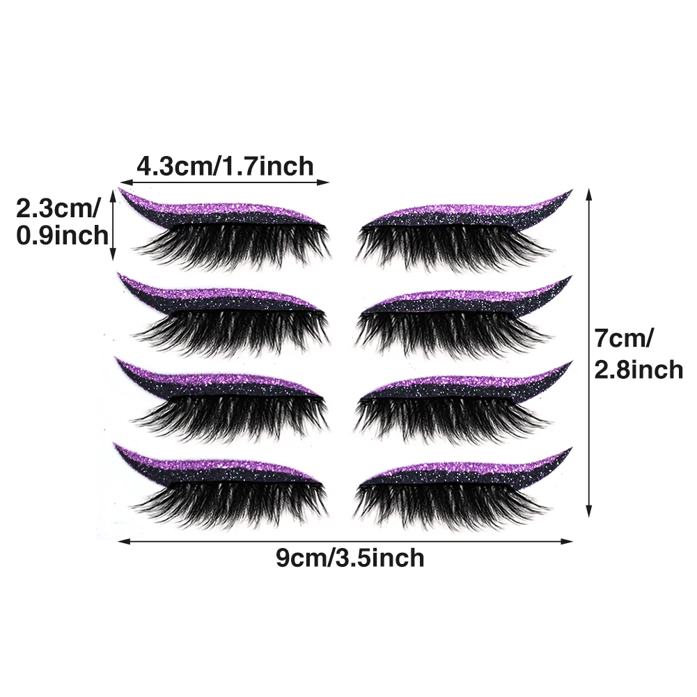 4pairs/pack  Artificial Eyeshadow Party Makeup Easy Use Reusable Self Adhesive with Eyelash Waterproof Eyeliner Sticker Cosmetic