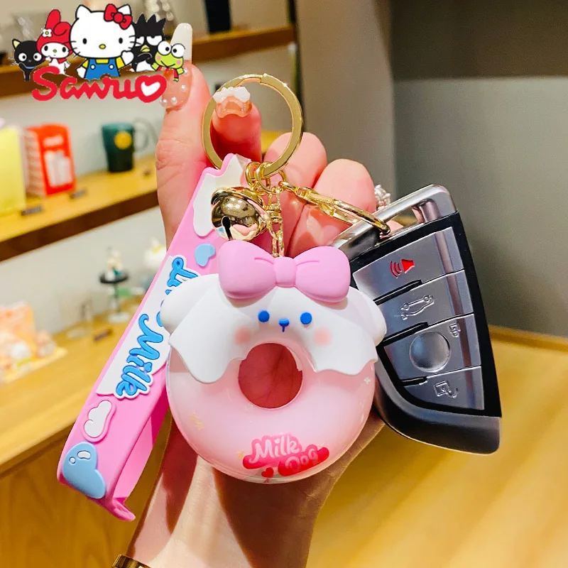 Sanrio Melody Kuromi Hello Kitty Cinnamoroll Pochacco Donut Into Oil Bottle Cartoon Car Key Chain Women's Schoolbag Pendant Gift