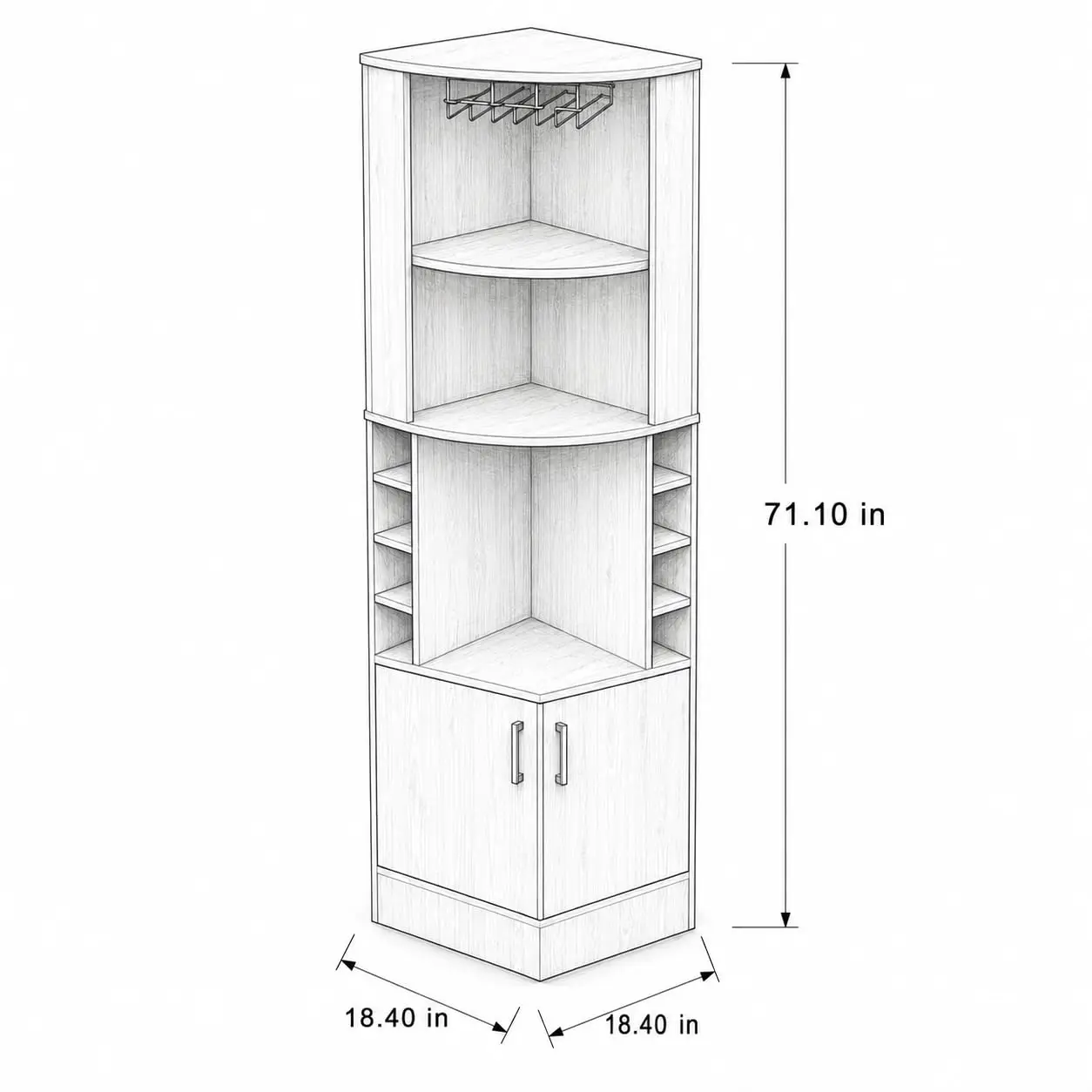 Corner Bar Cabinet 8 Bottle Cubbies 2 Open Shelves 12 Glass Rack Light Gray, Customized