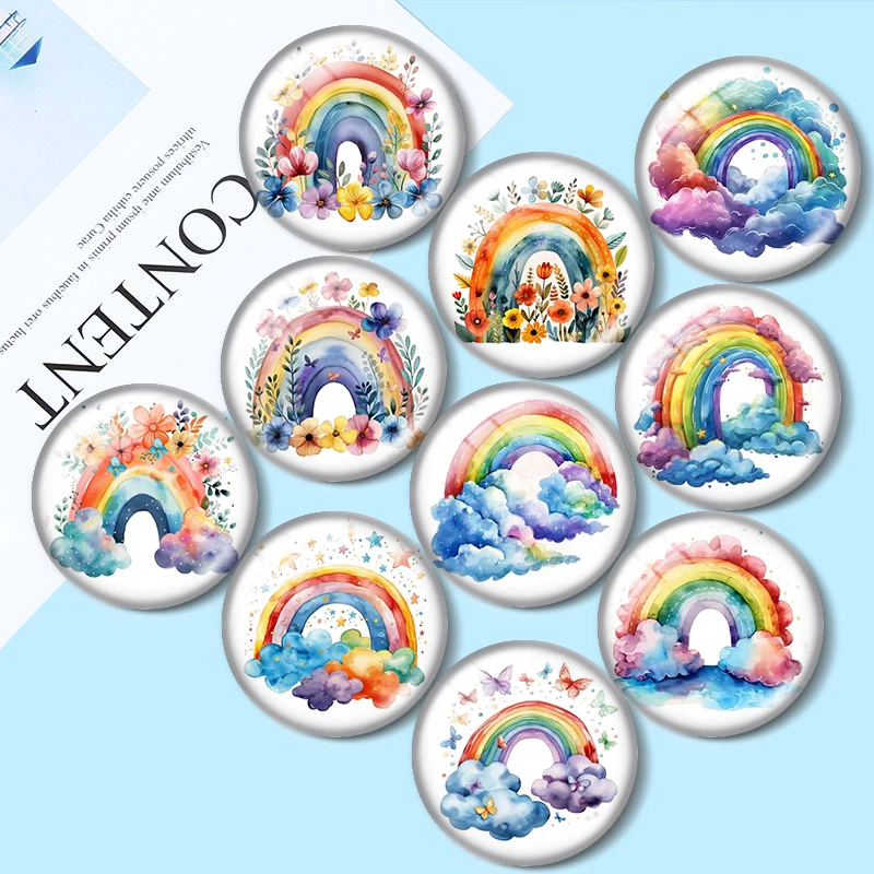 

Rainbow Watercolor Clip Art 10pcs 12mm/18mm/20mm/25mm Round photo glass cabochon demo flat back Making findings
