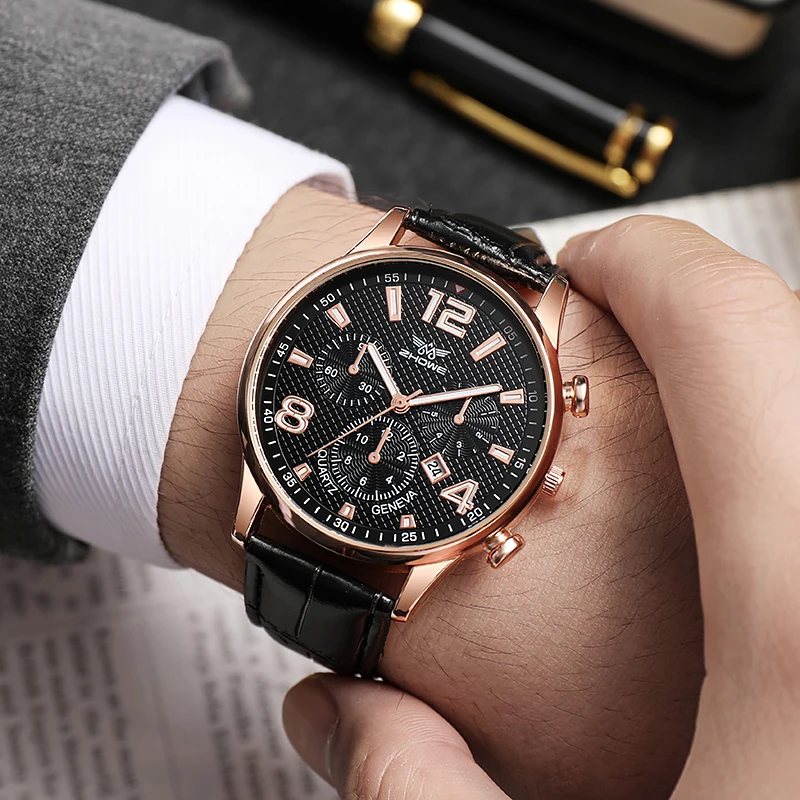 Fashion Blue 2022 Casual Calendar Leather Strap Watch for Men Sports Wristwatch Relogio Masculino reloj para hombre herren uhr