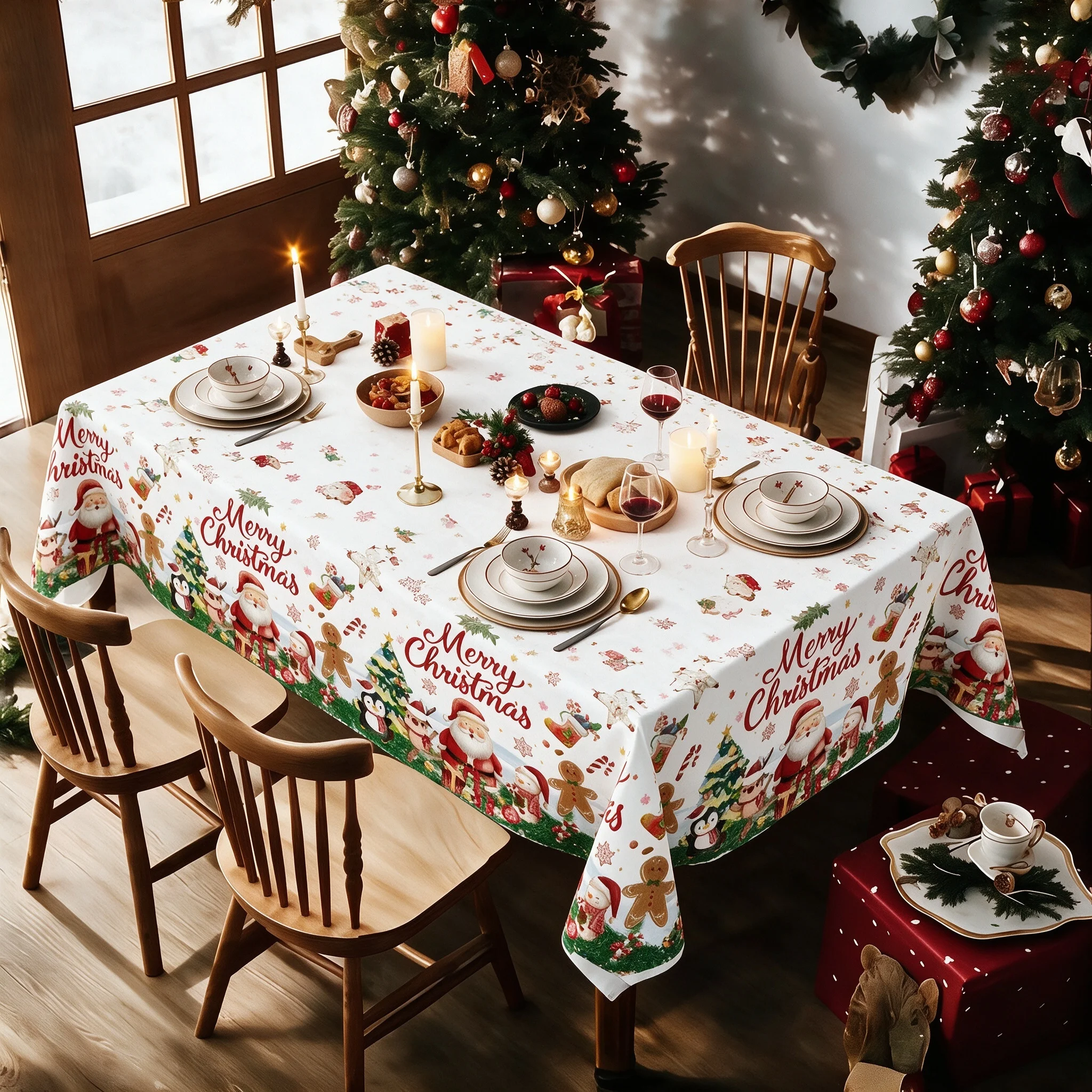 2027 New Christmas Tablecloth, 2d Flat Version, Christmas Party Decoration, Santa Claus, Gingerbread Man, Deer Shaped Tablecloth