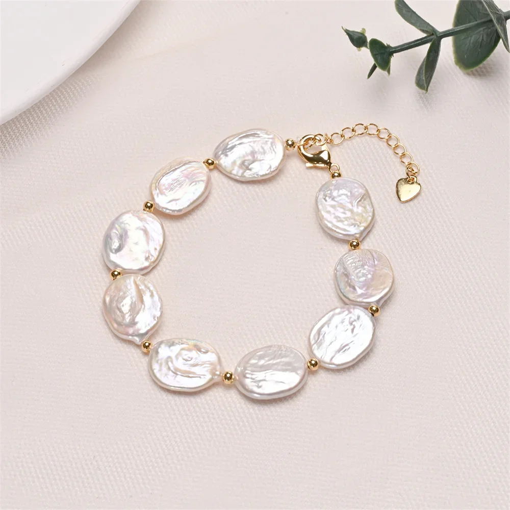 Hengsheng 13.5mmX17mm Big Baroque Freshwater Pearl Bracelet 4.5cm Extend 16cm 18cm 20cm Adjustable Bracelet for Women