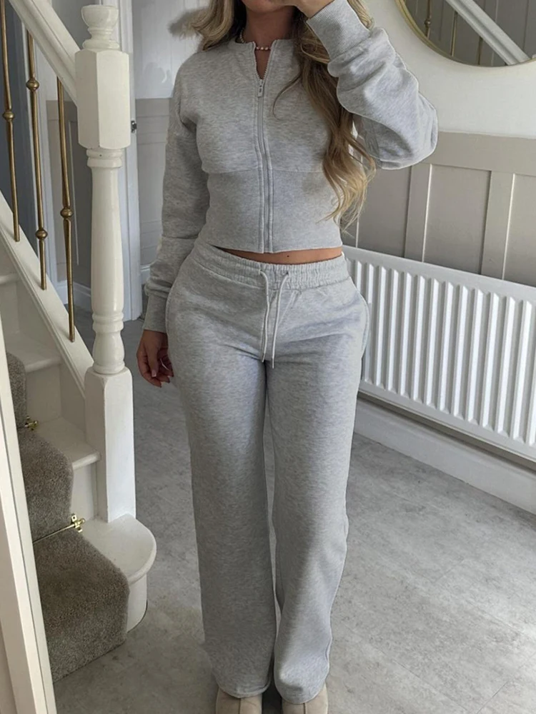 

Новый весенний топ и брючный костюм с круглым вырезом и длинными рукавами, простой однотонный облегающий комплект для фитнеса, модная уличная одежда, одежда для поездок на работу