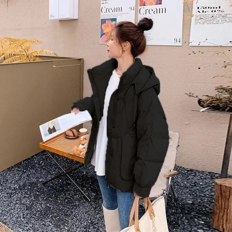 Chaqueta holgada de gran tamaño para mujer, Abrigo acolchado de algodón grueso, Parka de manga larga con capucha, moda coreana, ropa de calle Ove 2024