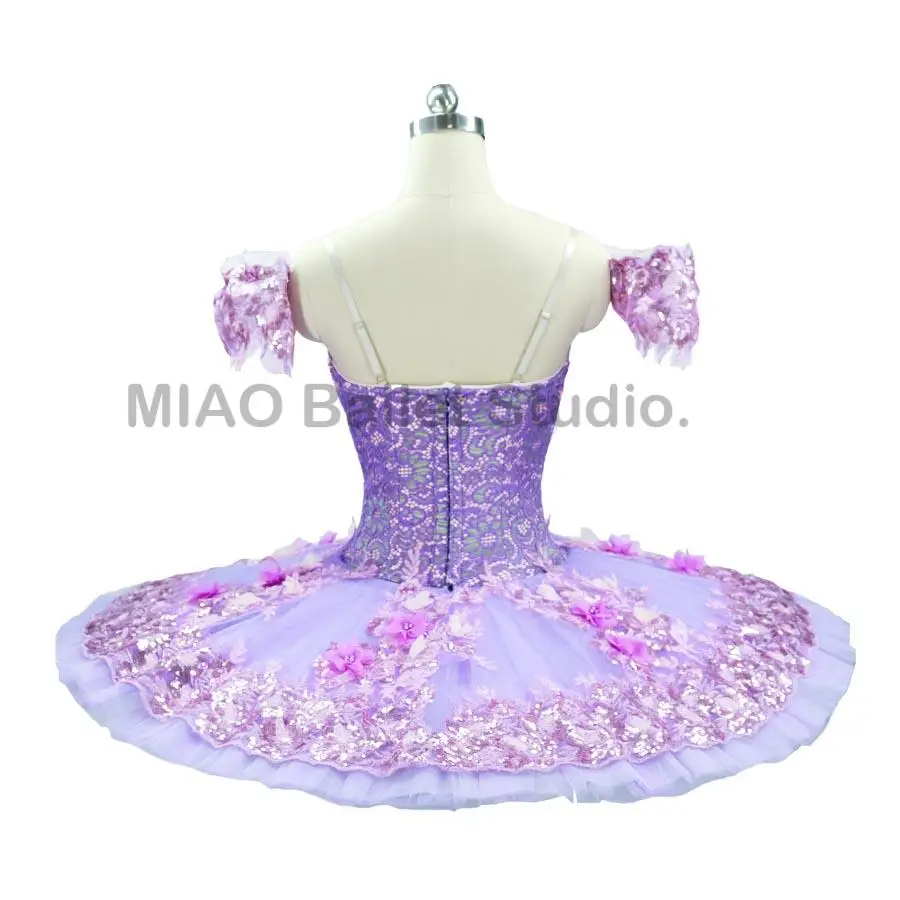 Poupée féerique de danse de Ballet professionnelle rose, Tutu à fleurs, spectacle pour filles, YAGP, crêpe classique, costume lilac 11 couches 001C