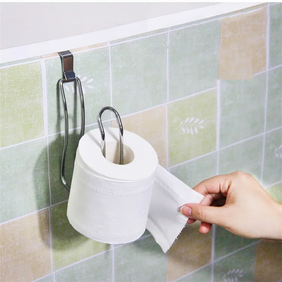 ALL in 1 Toilet Paper Holder Wall Mounted Flushless Bathroom Tissue Roll Holder Anti Slip Space Saving Hooks Fits All Size Rolls