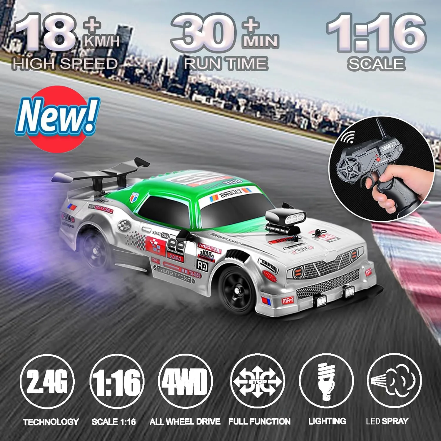 Children's 1:16 Car Model Toy 2.4G Remote-Controlled Four-Wheel Drive Drift Racing 18KM/H RC Remote-Controlled Cars