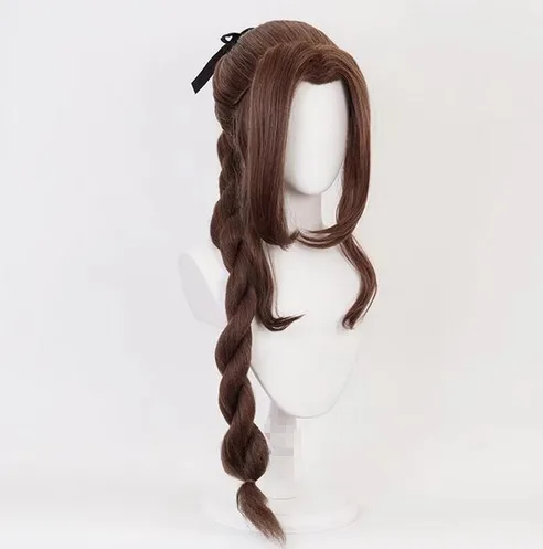 Game Final Fantasy  Aerith Gainsborough Cosplay Wig Girl Hairpiece 100 cm Pigtail Women Wavy Curly Bangs Hair Periwig