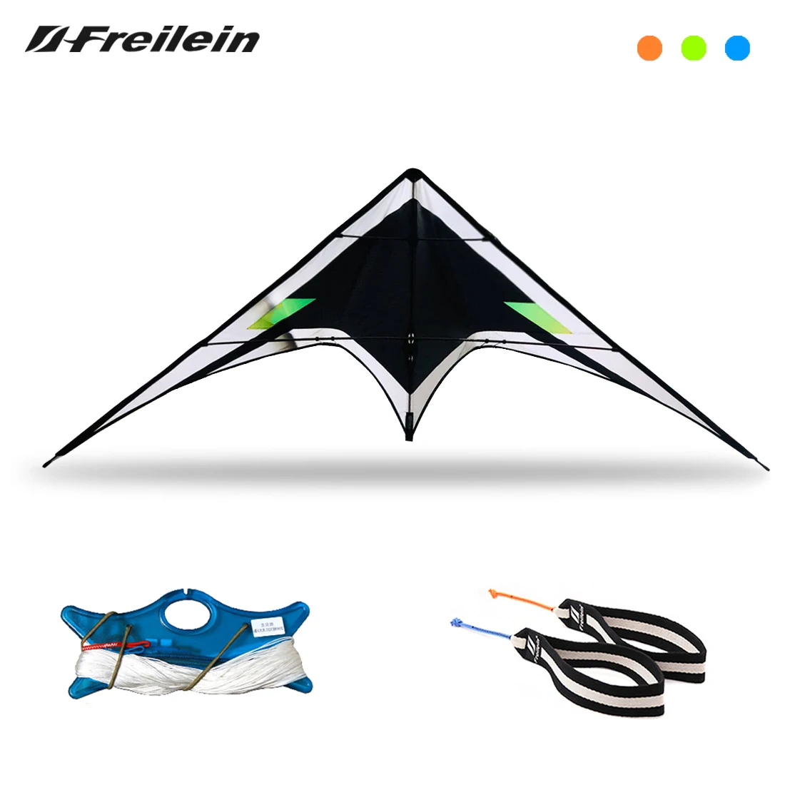 

Freilein Black Feather 2 Line Stunt Kite Professional 2.4m Acrobatic Kite PC31 Wrist Strap + 2 x 30m x 90lb Spectra Lines + Bag