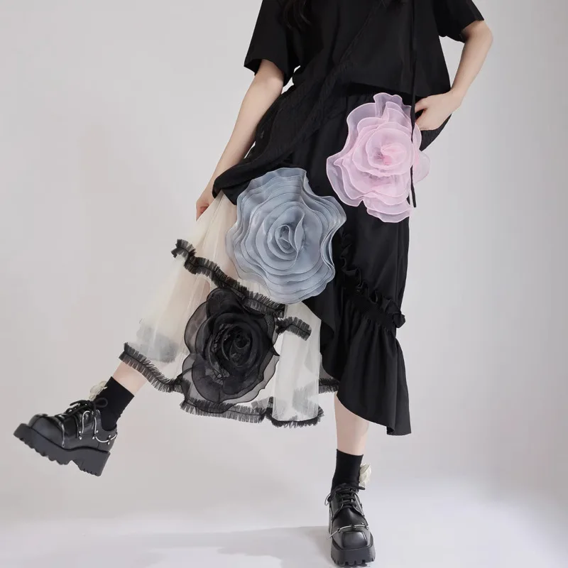 EAEOVNI-falda con diseño empalmado Floral 3D para mujer, faldas irregulares de corte A con contraste de Color a la moda Y2K 2025, novedad de verano 1A992