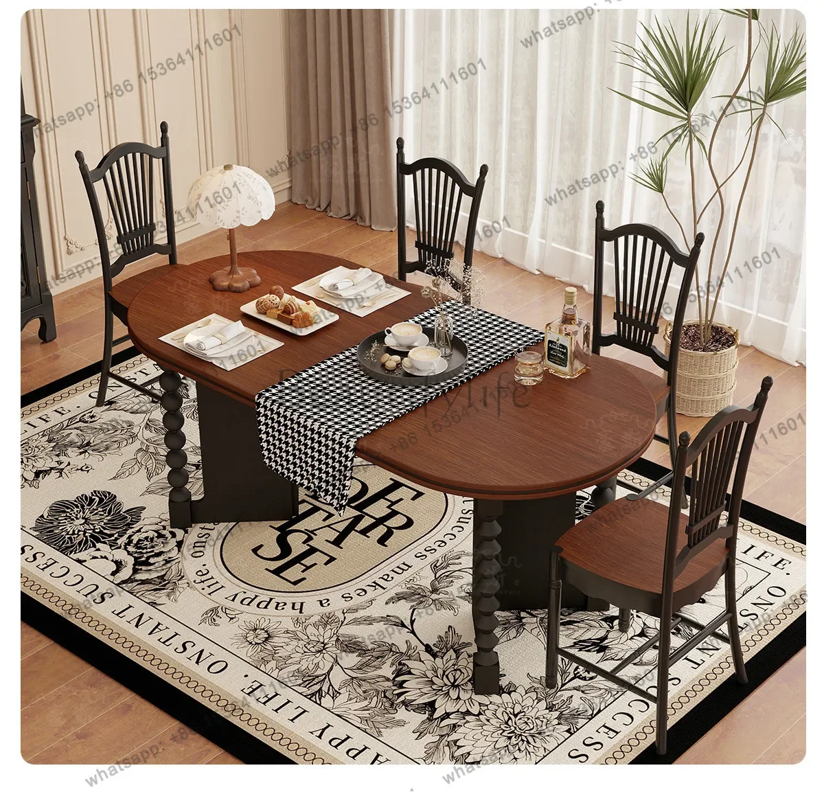 

YJ19 French retro style solid wood dining table household dining table size apartment