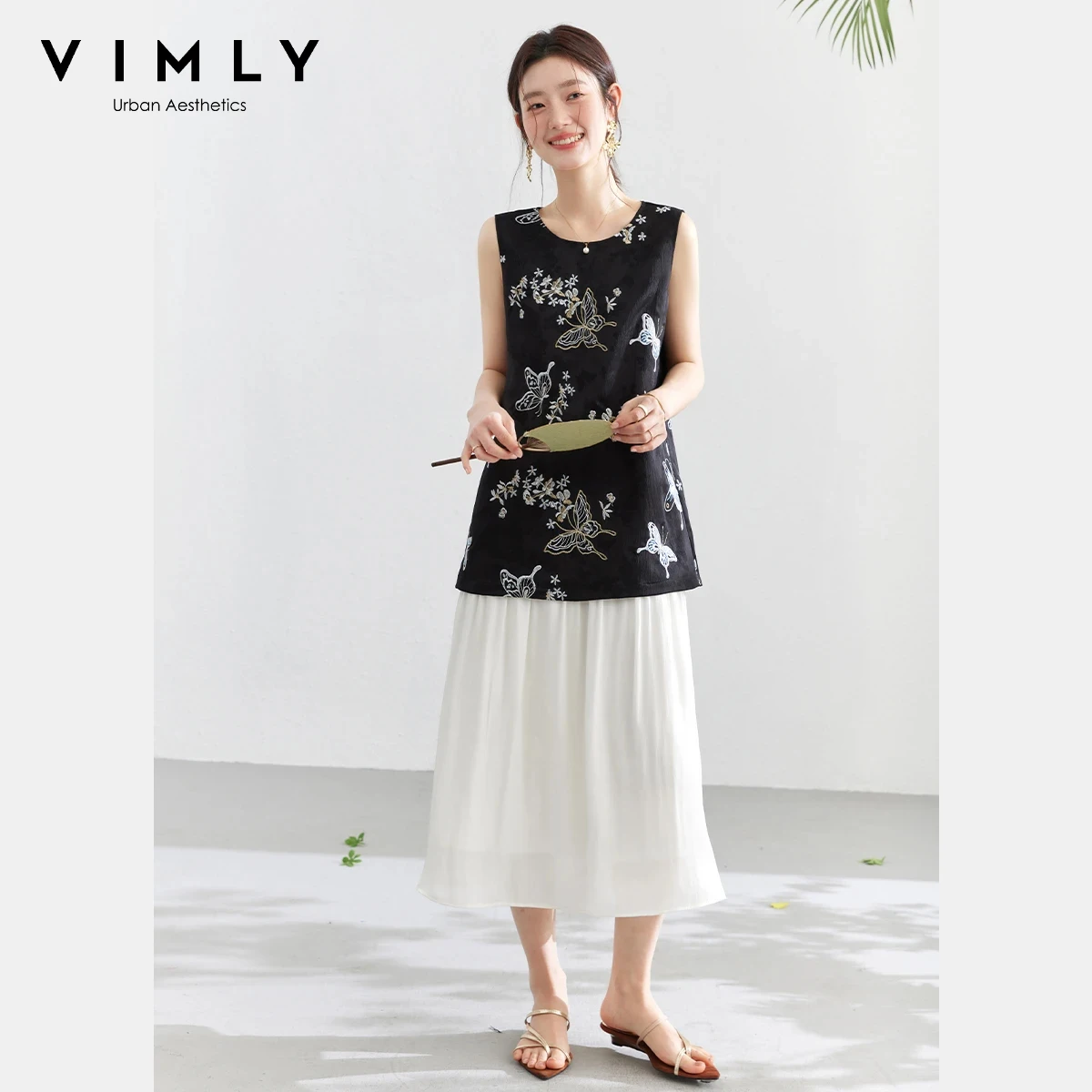 

Женское платье VIMLY 2-в-1 с цветными блоками и аппликацией, А-силуэт, модное, с круглым вырезом, с объемной 3D-вышивкой бабочек, без рукавов, модель 2026 года, A6269