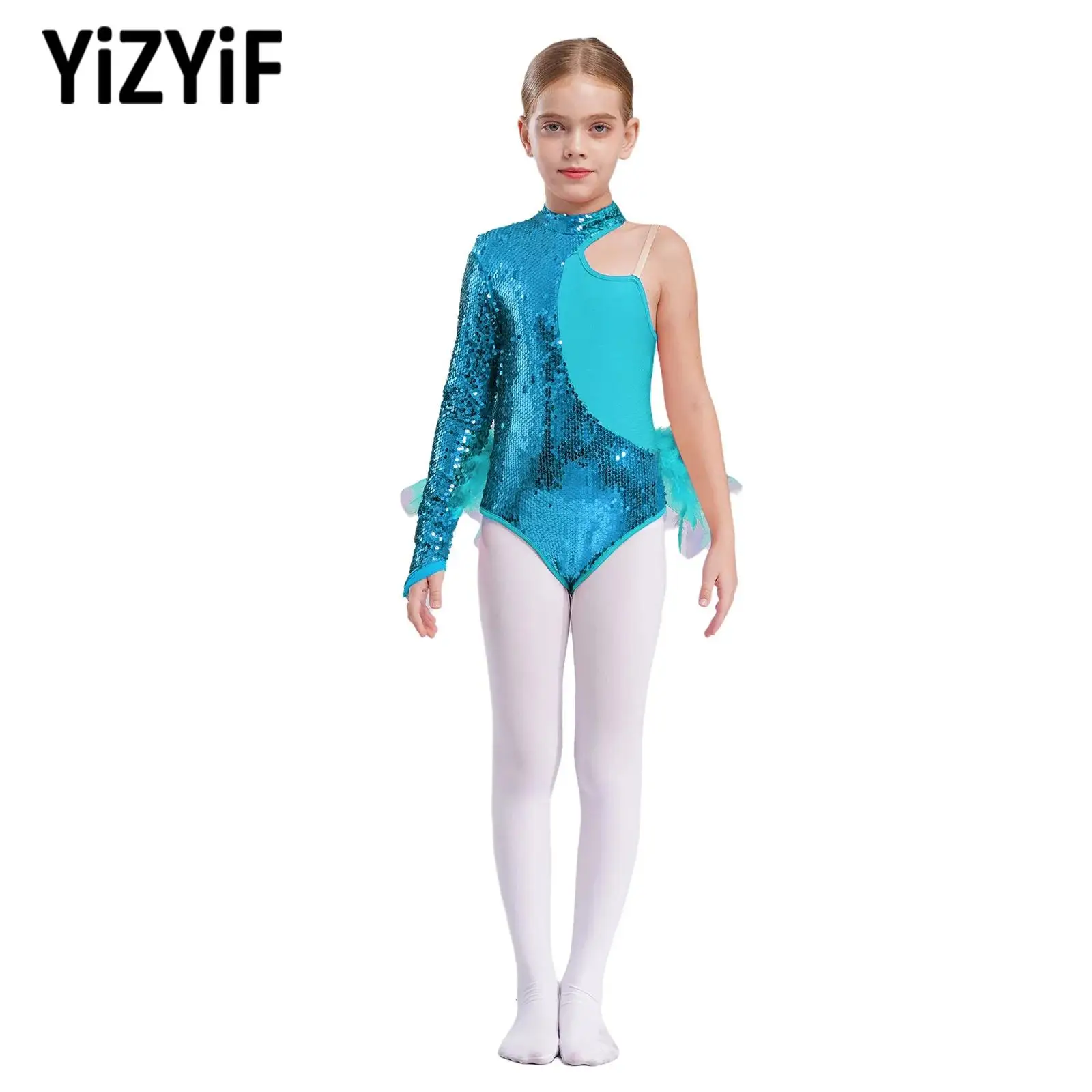 

Детский балетный танцевальный костюм с блестками для девочек, боди с длинными рукавами, танцевальный трико, фигурное катание на коньках, сценический костюм
