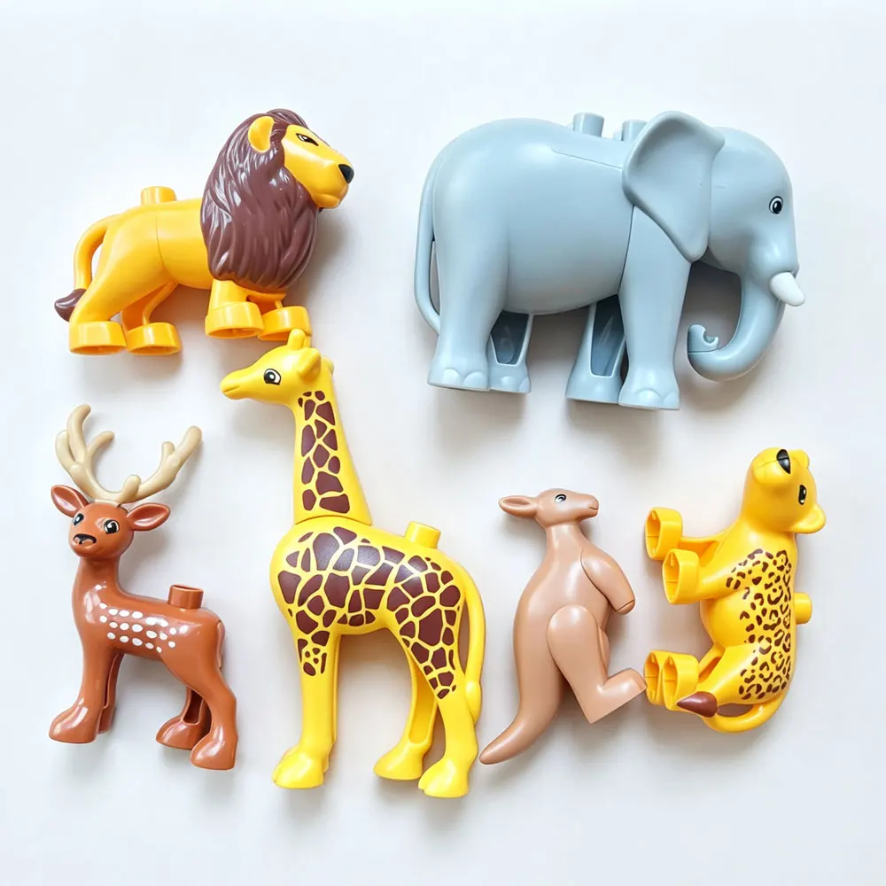 Large Particle Building Blocks Grassland animals Parts Set, Compatible with DULPO Big Size Bricks Lion, Elephant, Deer, Kangaroo