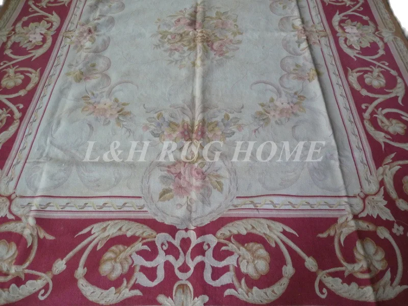 Free shipping 8'x10' French Aubusson weave rug hand woven carpet Red Feild