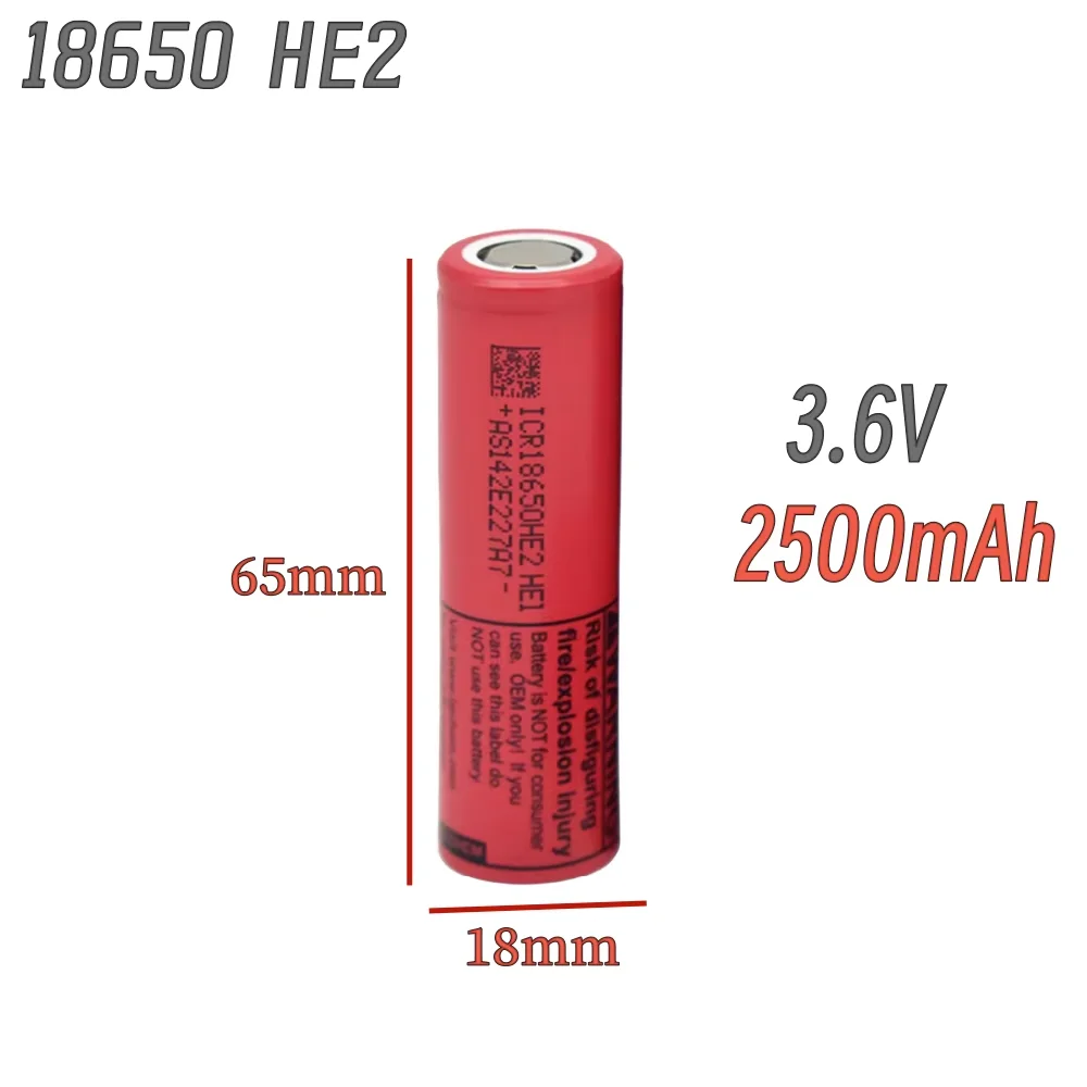 Аккумуляторная батарея 18650, HE2, 3,7 в, 2500 мА/ч, 3,6 В, 18650 а/ч, аккумуляторная батарея HE2, электроинструменты