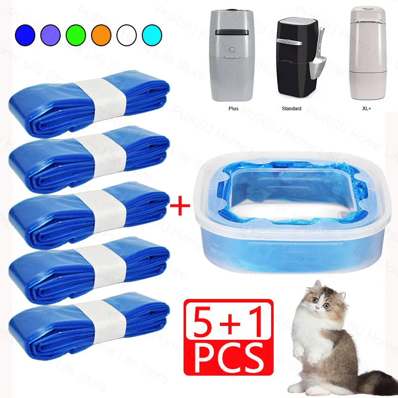 5+1 Pcs Combo Pack Cat Litter Refills Bag For Litter Genie Standard, Plus, XL+ and Style Pails Trash Can Replacement Garbage Bag