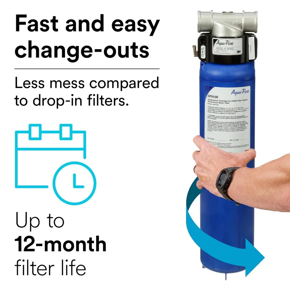 3M Whole House Sanitary Quick Change Water Filter System AP904, Reduces Sediment, Chlorine Taste and Odor, and Scale