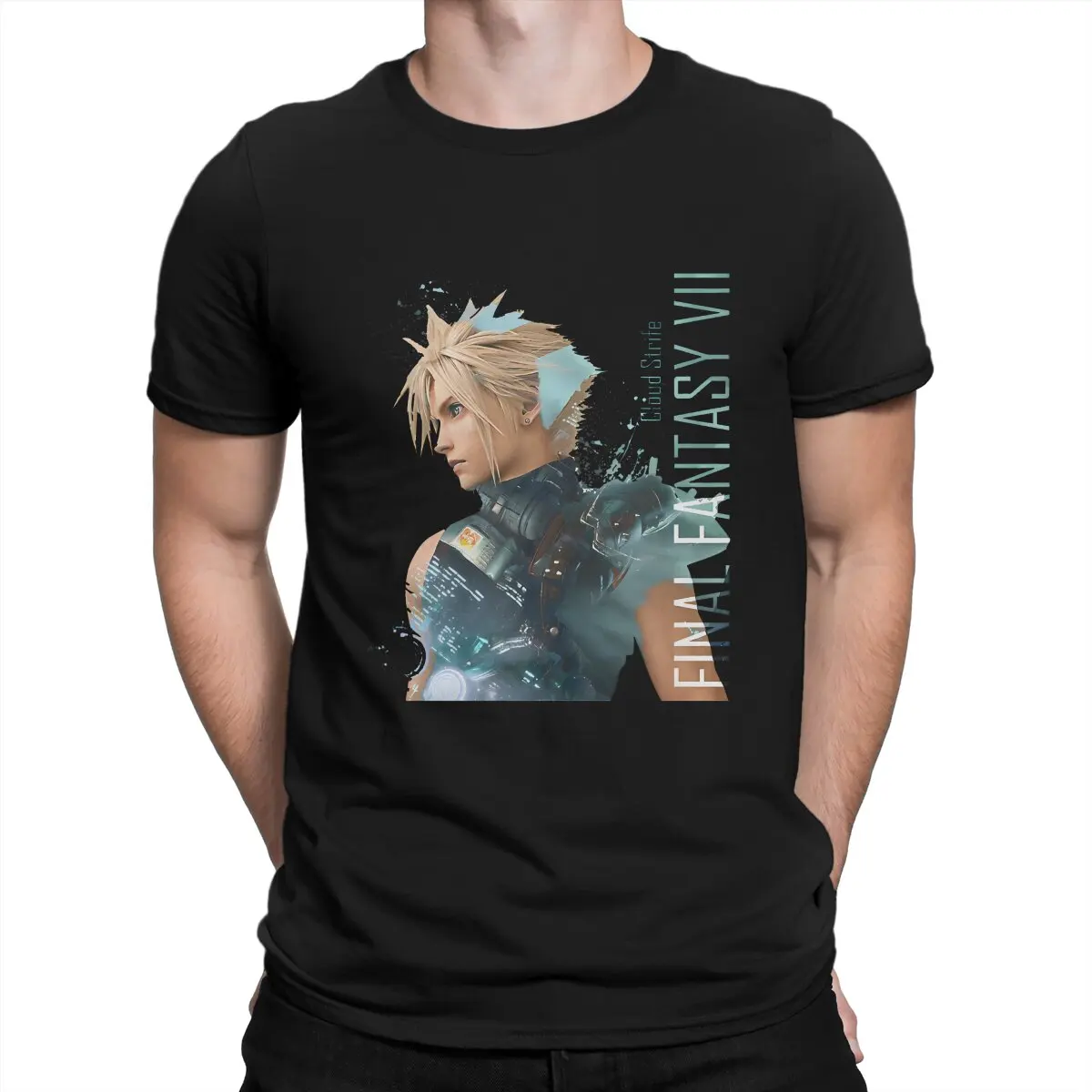 Cloud Strife T Shirt for Men 100% Cotton Novelty T-Shirts Round Neck Final Fantasy Tee Shirt Short Sleeve Clothing Unique