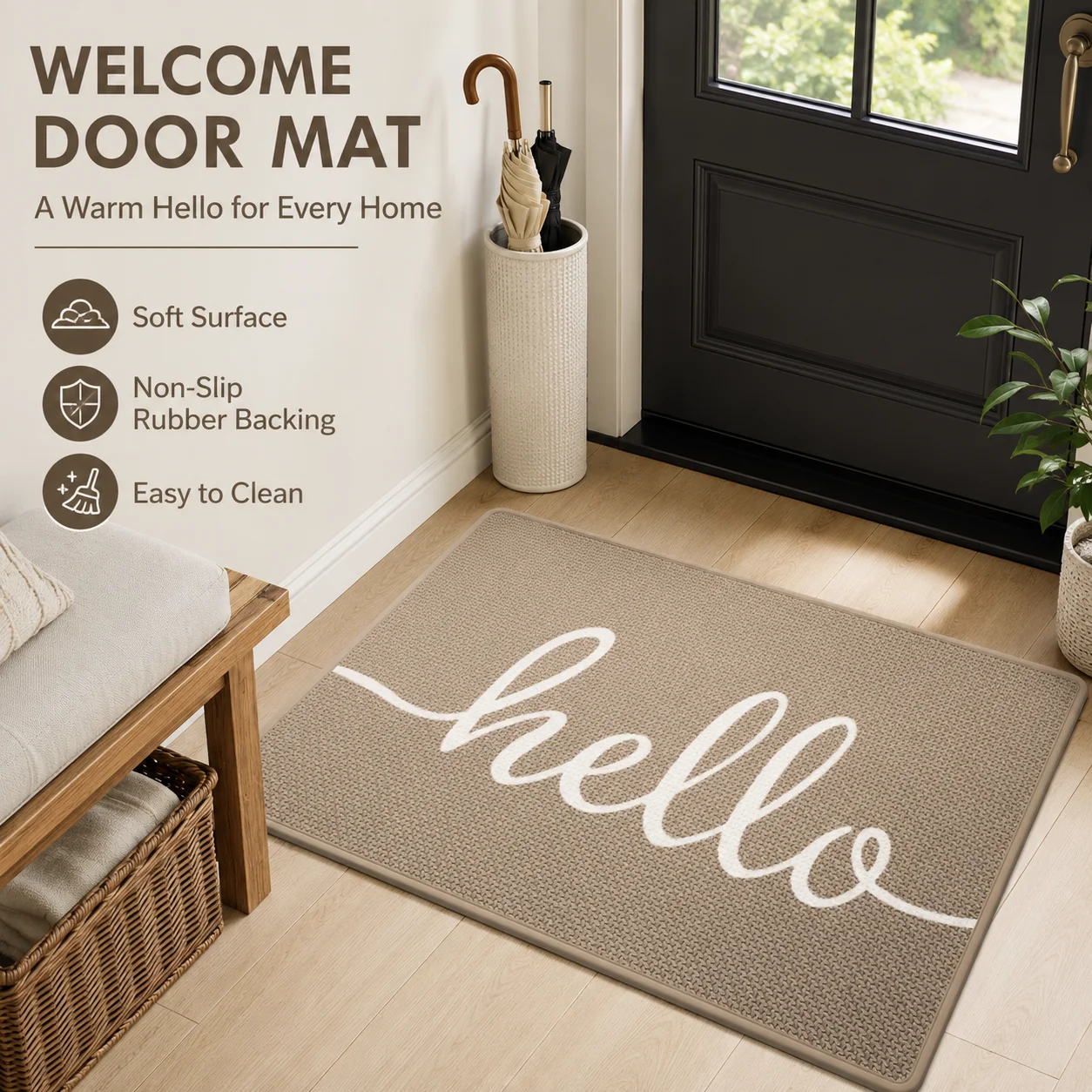 Sisal Entryway Doormat Non-Slip Water-Absorbent Low-Profile Floor Mat for Entrance Easy To Clean Durable Non-Slip Entryway Rug