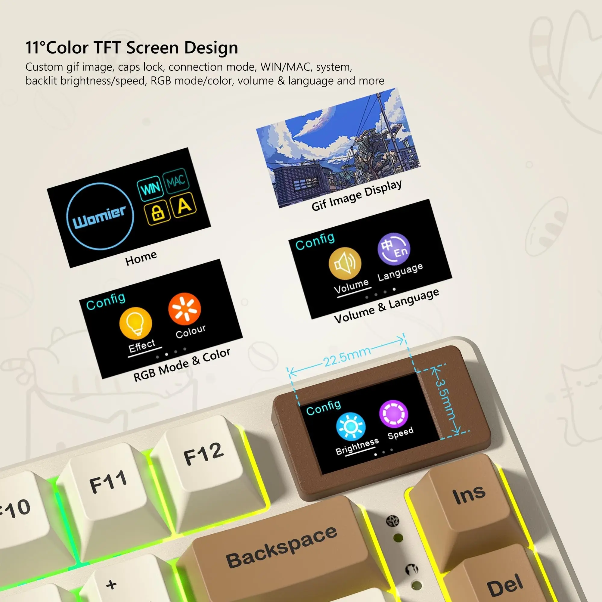 Womier S-K80 Tastiera Coffee Cat al 75% con display OLED Tastiera da gioco meccanica Guarnizione tastiera hot swap Tastiera personalizzata RGB