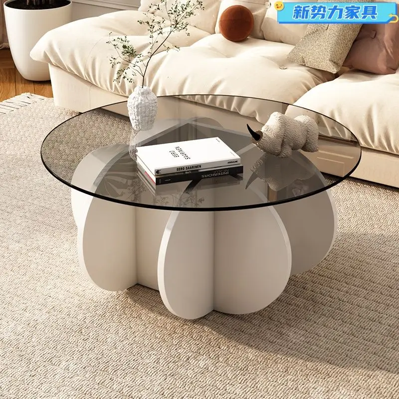 Glass light luxury modern coffee table living room home small apartment circular balcony table minimalist diameter 70 and 80cm