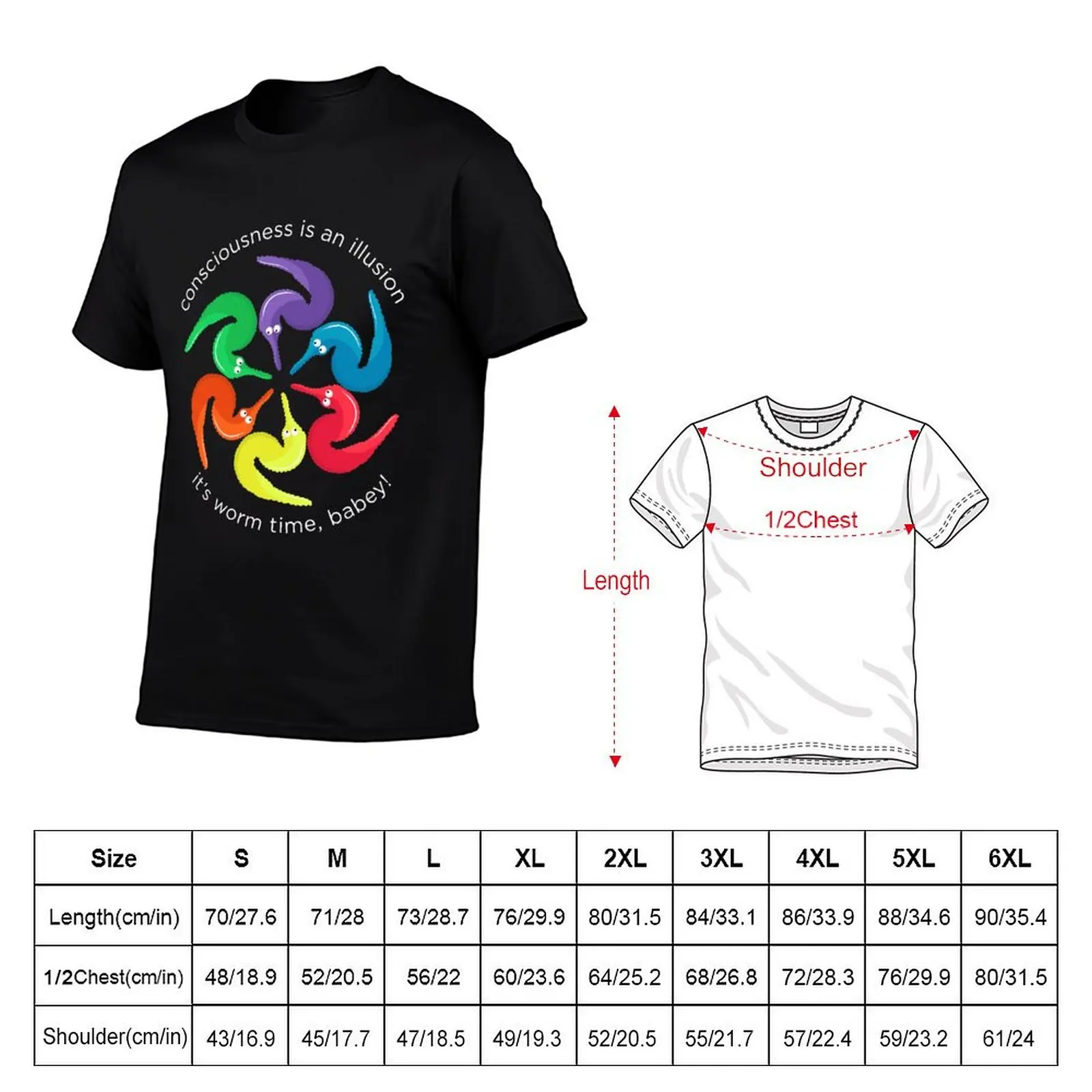 Consciousness is an Illusion It's Worm Time Babey! T-Shirt Active Sports Short Sleeve Cotton Shirt