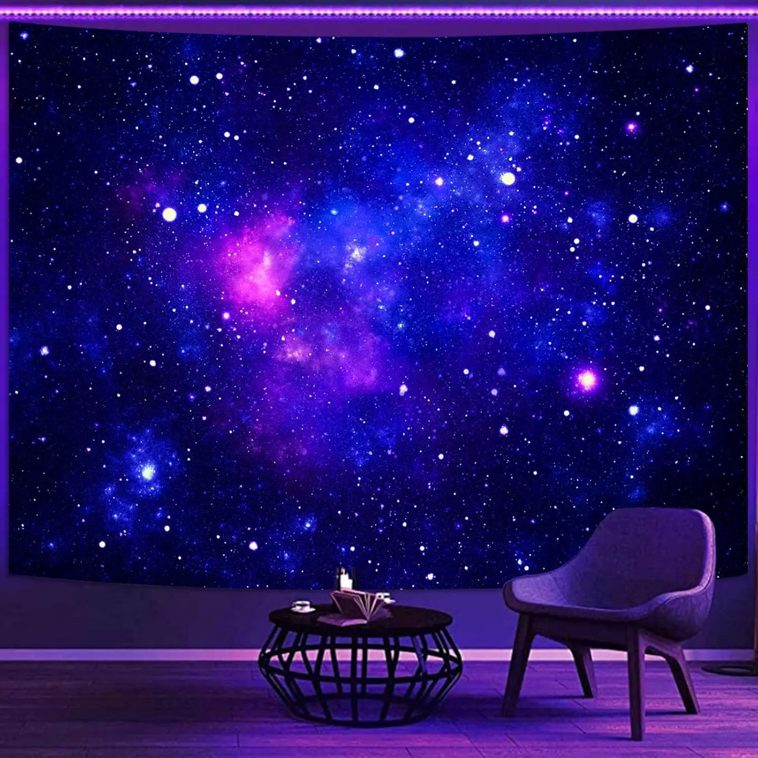 Faxdong Tapiz espacial del universo galaxia con luz negra, cielo nocturno estrellado reactivo UV, estrellas de nebulosa misteriosa, tapices de techo para B