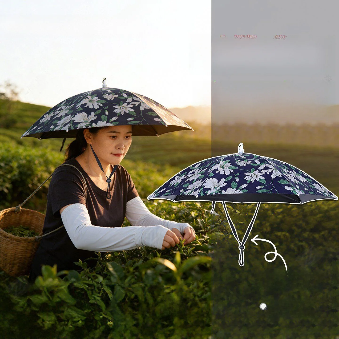 

Sun Protection Hat Fishing Tea Picking Headwear Rain Umbrella Style Summer Cap Polyester Fiber Middle-Aged Suitable