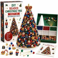 DIY Beaded Christmas Tree Craft Kit, Nutcracker Magic Mini Desktop Christmas Tree Making Kit, Complete Beads and Nutcracker Ornaments Christmas Desktop Home Decoration Supplies
