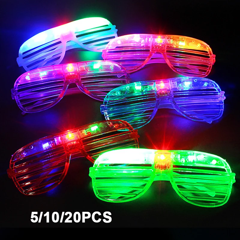 5-20PCS LED Neon Glasses Light Up Glass Led Shutter Shades Glasses Glow in the Dark for Teens Adult Birthday Neon Party Decor