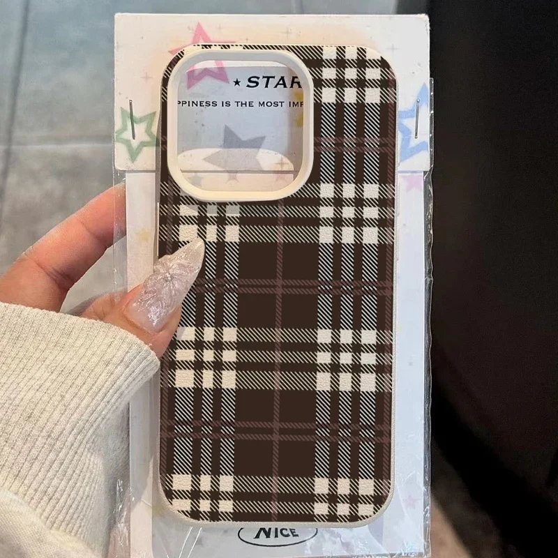 Retro Brown Check Pattern Lichee leather pattern Phone Case For Samsung S26 S25 S24 S23 S22 S21 S20 Ultra 4G 5G Shockproof Cover