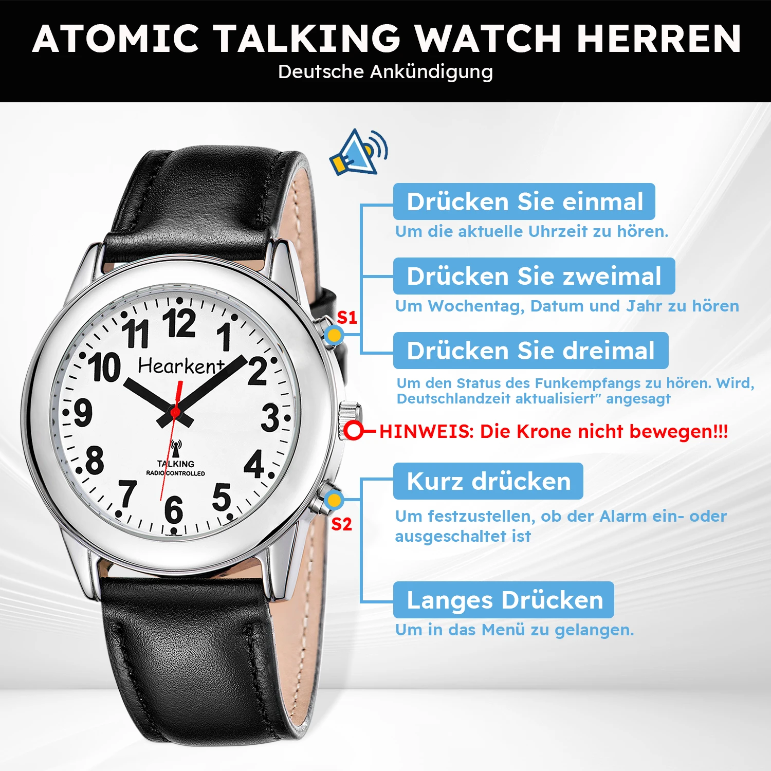 Hearkent German Talking Watch for Blind Fashion Women Digital Watch with Atomic Alarm Talking Date And Time Voice Wrist Watches