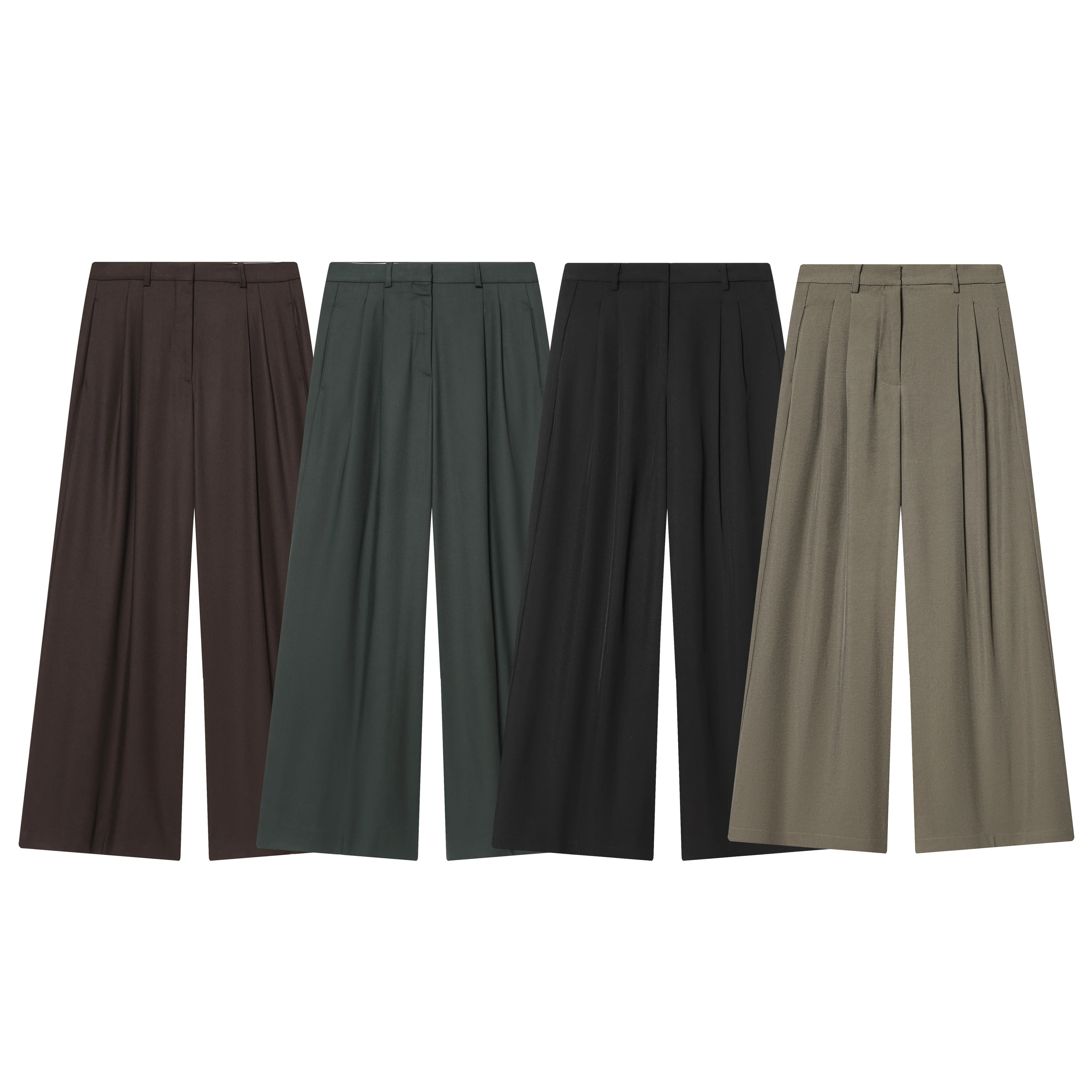 Women's Solid Wide-Leg Pants with Belt and Zipper Closure