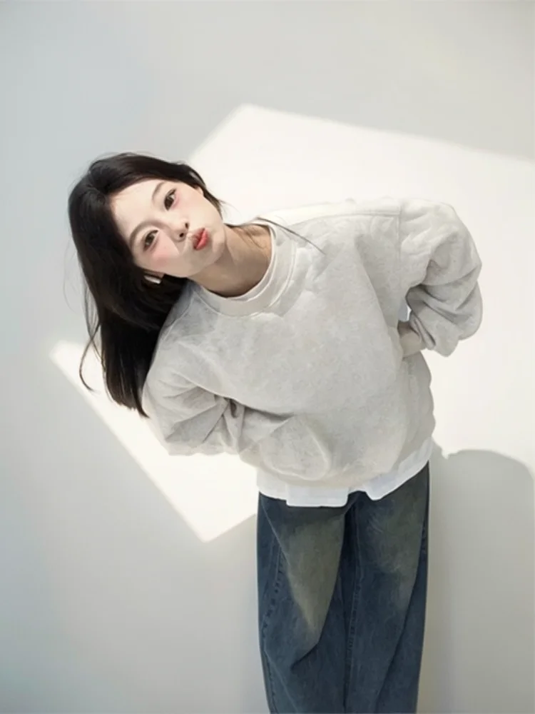 

Толстовки оверсайз, женские белые, с китайским цветочным принтом, милые, для путешествий, осенне-зимняя подкладка, термовязание, рабочая униформа, консервативная средняя форма