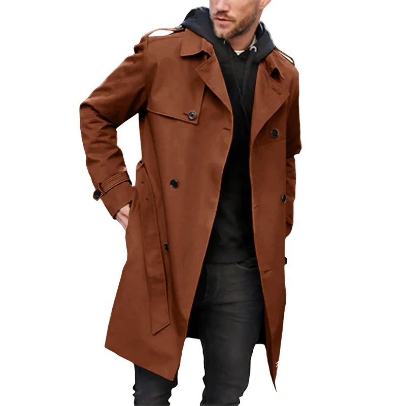 

Korean style Spring Trench Coat Male Streetwear Windbreaker Trenchcoat Men Solid Business Casual Loose Long Overcoat