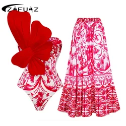 ZAFUAZ-bañador Sexy de una pieza para mujer, traje de baño con estampado Floral y volantes, conjunto de Bikini con Push-Up, traje de baño adelgazante, ropa de playa 2024