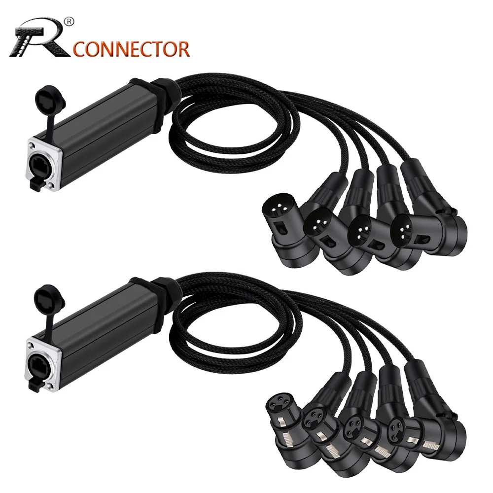 

4 Channel 3Pins Right Angle XLR Audio Cable Splitter to IP65 RJ45 CAT5 for Speaker Network Stage Lighting Signal Connection