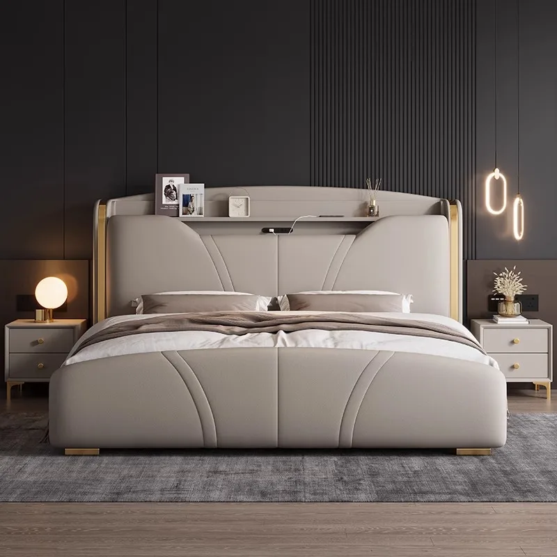 

Simple Leather Drawers Double Bed Storage White Modern Twin Double Bed Queen Platform Adult Letto Matrimoniale Home Furniture