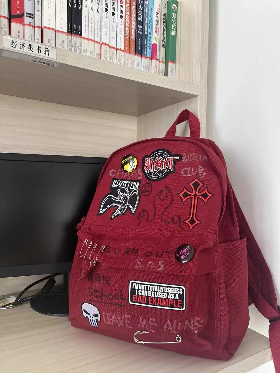 2024 Punk Y2K Rugzak Cool Red Rock Grote Capaciteit Mode Rugzak Dames Vrijetijdstas Crossbody Tas voor Vrouwen Portemonnees Handtassen