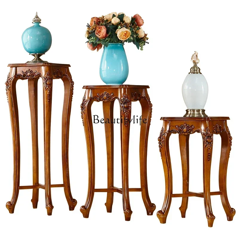 European-style all-solid wood flower stand rack carved floor height