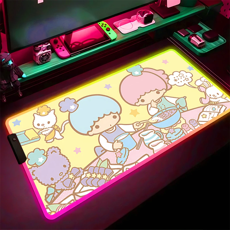 RGB LED Mouse Pad Laptop L-little Twin Star Rubber Extended Pad HD Mouse Mat Computer Game Mousepad PC Accessories Keyboard Pad