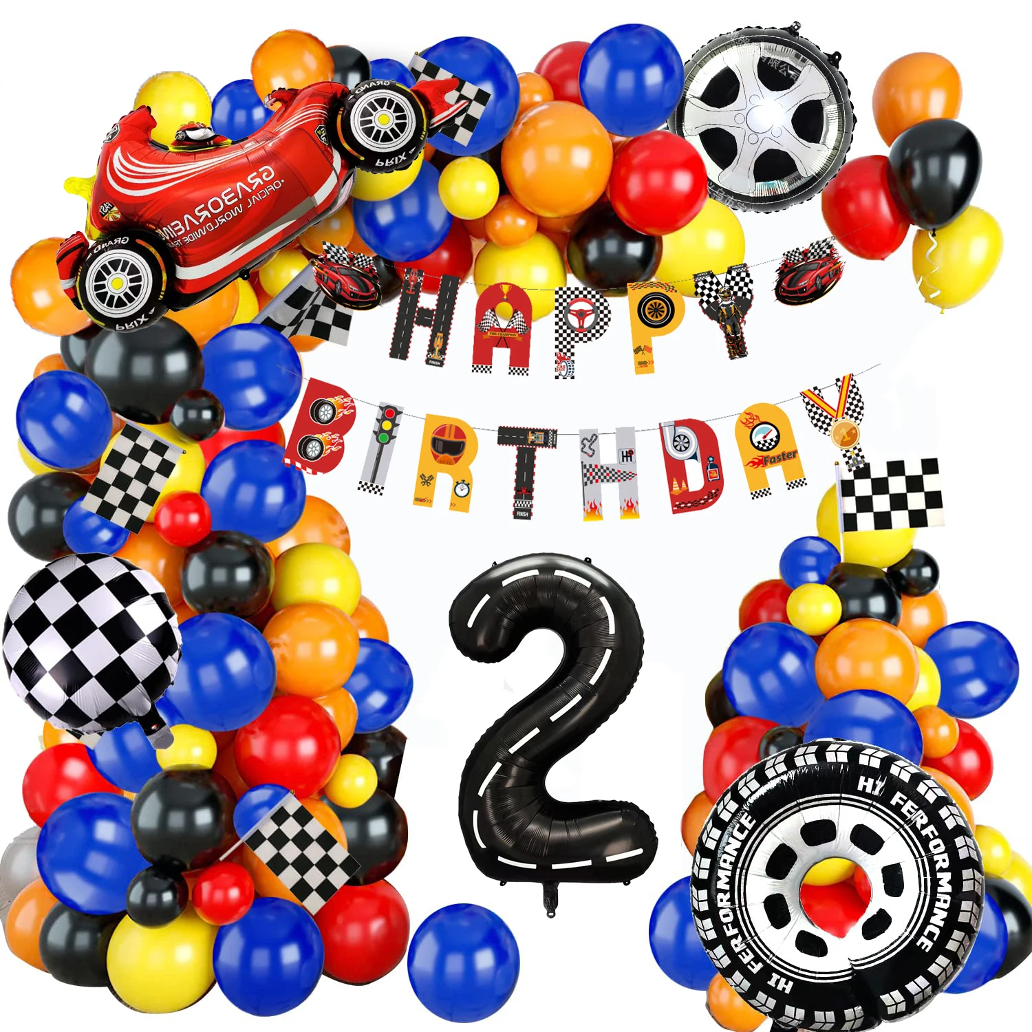 مجموعة قوس بالونات السباق الكل في واحد، تأتي مع علم سحب وأرقام لتزيين حفلات أعياد الميلاد