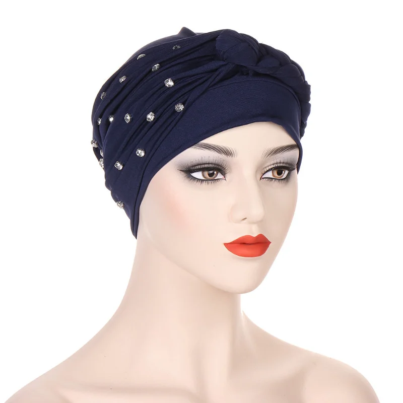 KepaHoo Glitter Diamonds Turbans For Women Muslim Braid Turban Cap islamic Head Wrap Indian Turbante Hat Hair Cover Chemo Caps