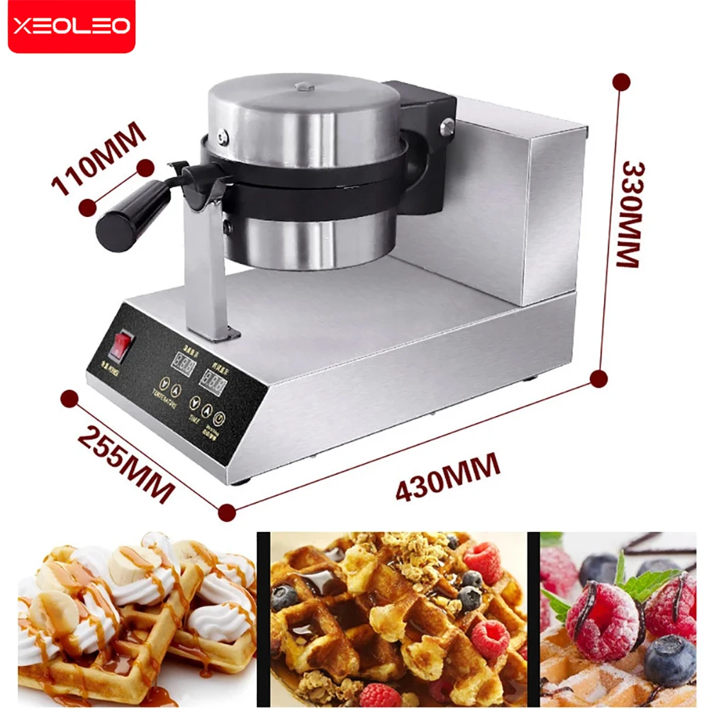 XEOLEO Electric Waffle Maker Egg Cake Machine Non-stick Waffle Machine Commercial Rotatable Round Head Baking Machine With Timer