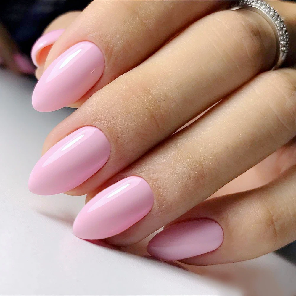 

Shiny Pink Press On Nails With Glue Acrylic Short Stiletto False Nails Finger Manicure Tips