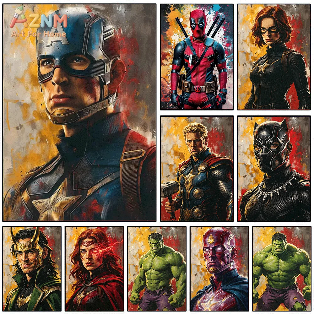 AZNM Frameless Canvas Superhero Character Graffiti‑Style Wall Print Modern Hero Portrait Art Poster For Living Room Bedroom Ho